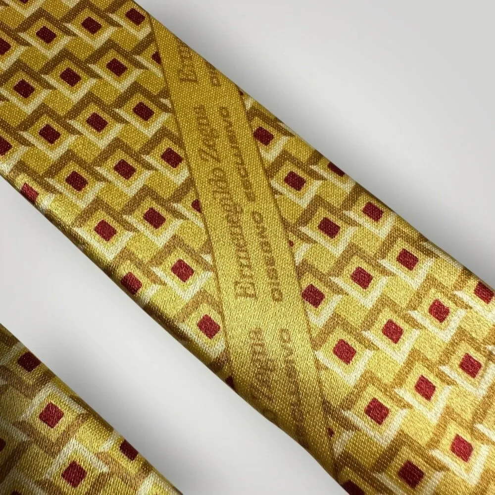 ERMENEGILDO ZEGNA Tie Silk Tie Geometric 100% Silk Necktie Yellow Made in Italy